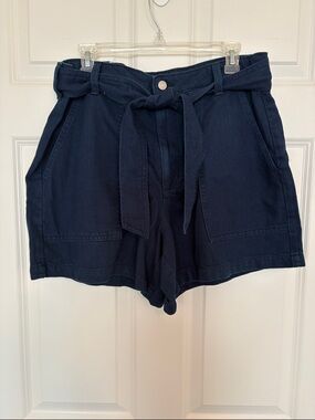 Banana Republic High-Rise Paperbag Tie-Waist Shorts in Dark Navy